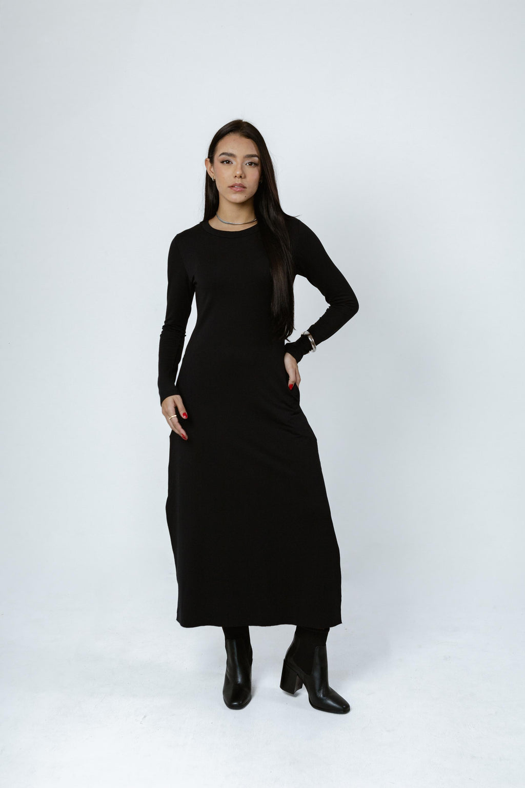 Vestido Midi Êvase Manga-Longa Manuela