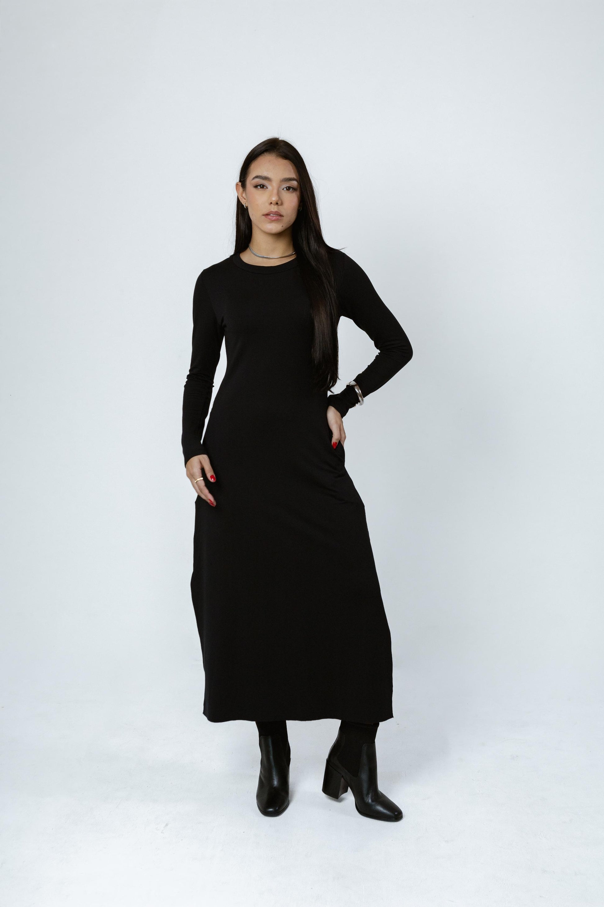 Vestido Midi Êvase Manga-Longa Manuela