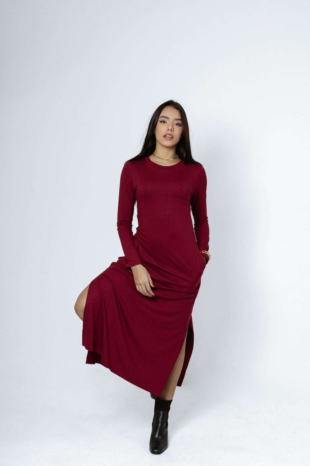 Vestido Midi Êvase Manga-Longa Manuela