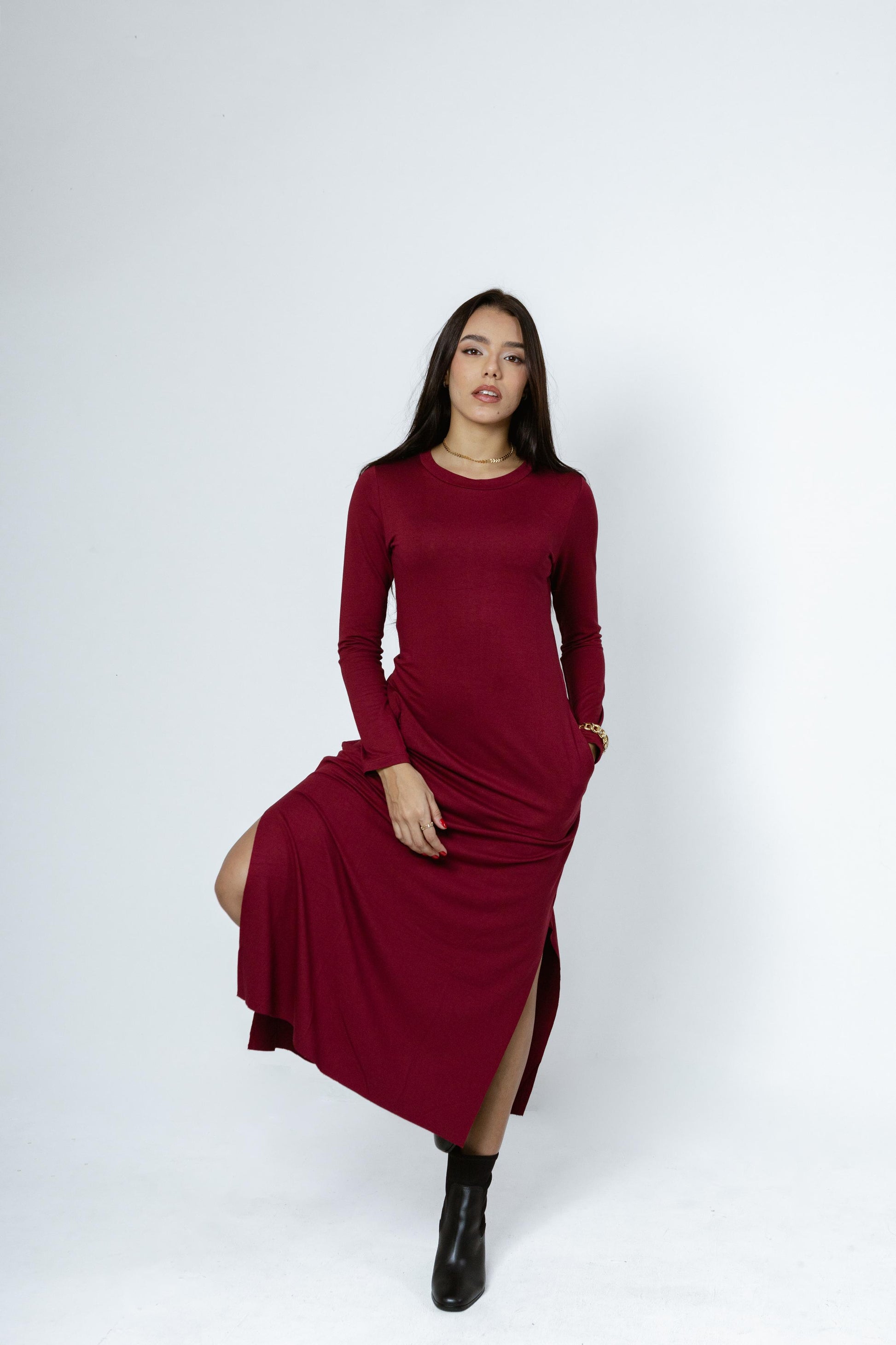 Vestido Midi Êvase Manga-Longa Manuela