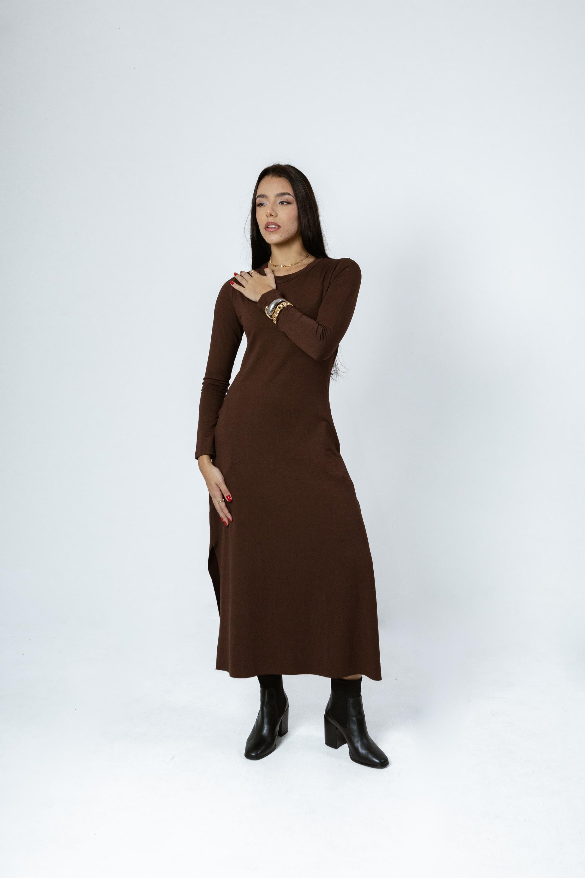 Vestido Midi Êvase Manga-Longa Manuela