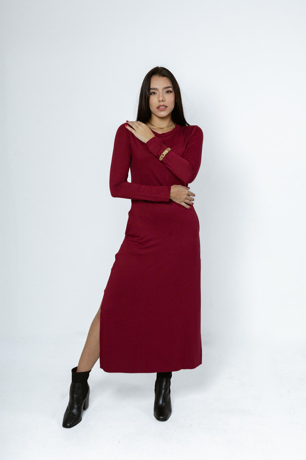 Vestido Midi Êvase Manga-Longa Manuela