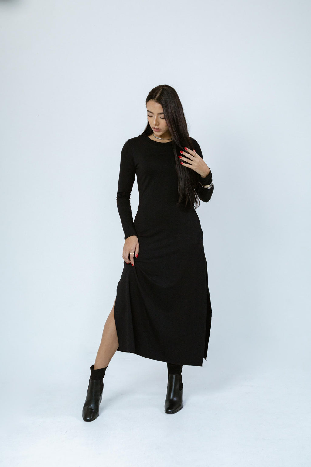 Vestido Midi Êvase Manga-Longa Manuela