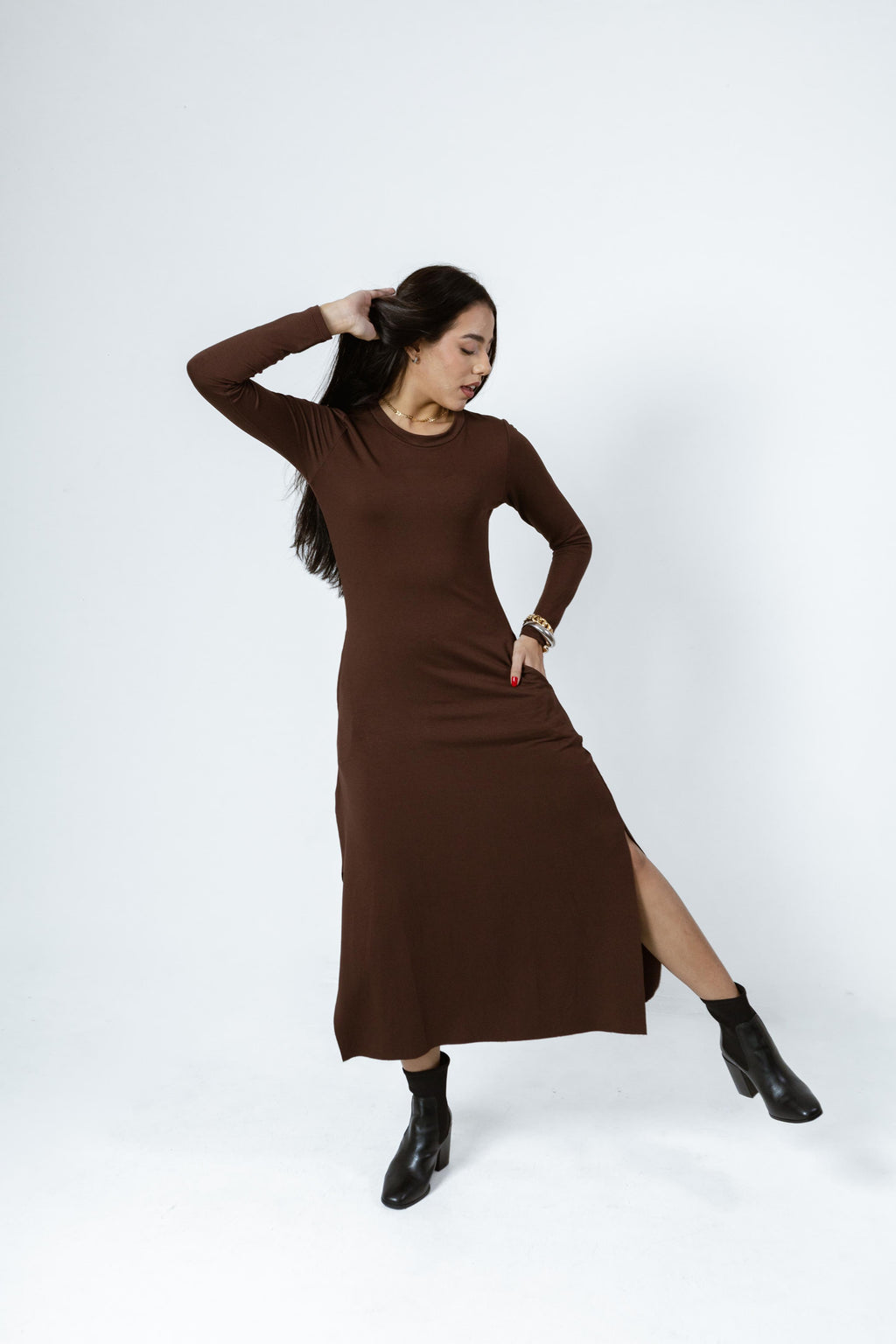 Vestido Midi Êvase Manga-Longa Manuela