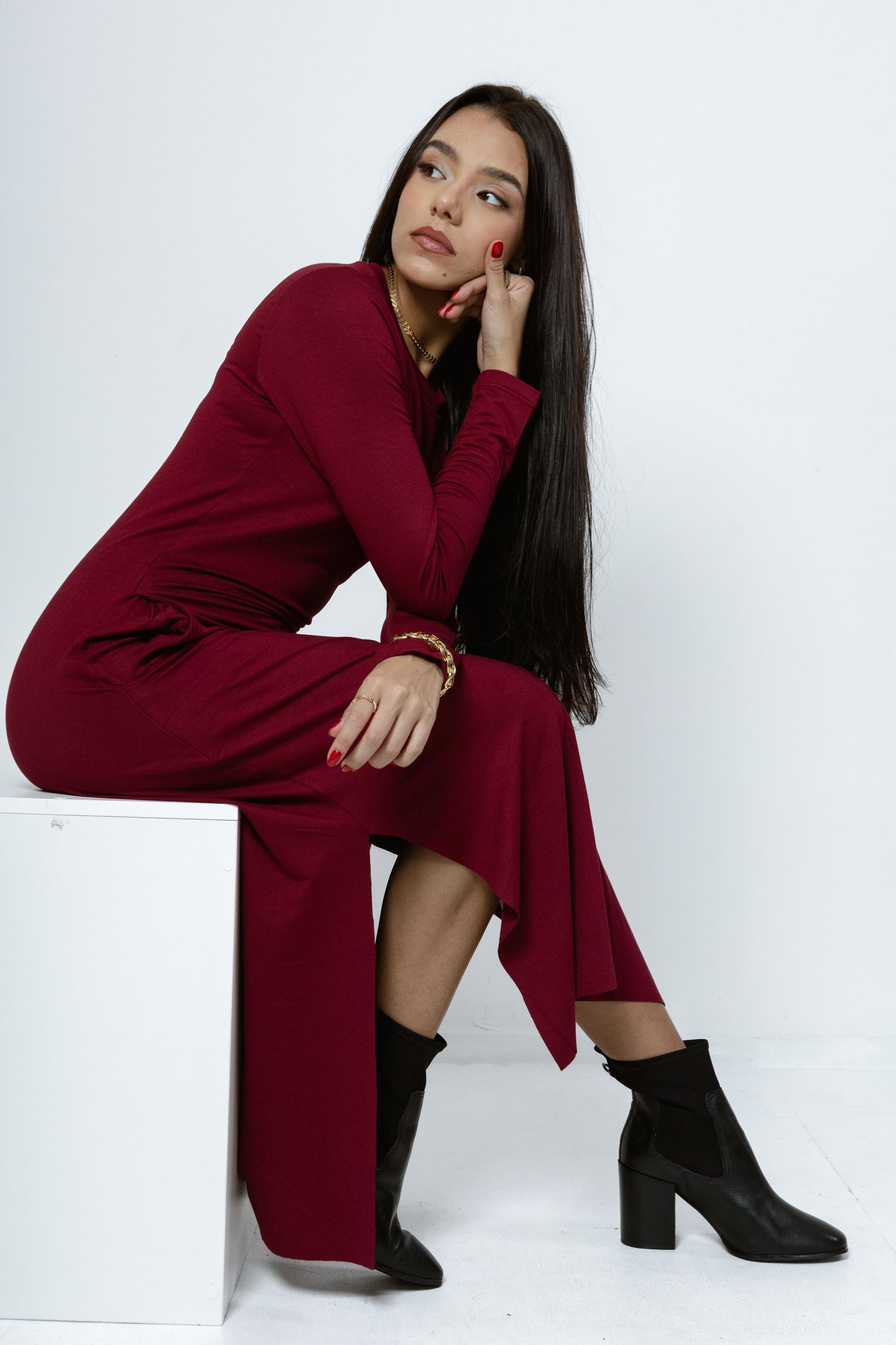 Vestido Midi Êvase Manga-Longa Manuela